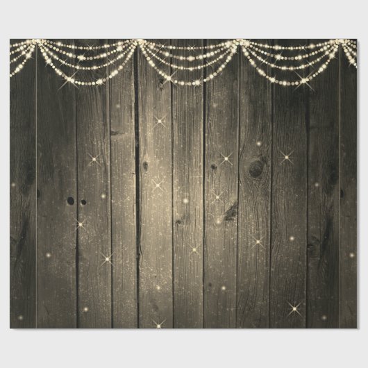 Rustikales Holz Fairy Lights Sparkle Weihnachten Geschenkpapier (Flach)