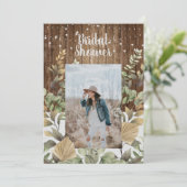 Rustikales Holz Fall Foliage Foto Brautparty Einladung (Stehend Vorderseite)