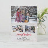 Rustikales Holz Familie Foto Collage Weihnachtskar (Stehend Vorderseite)