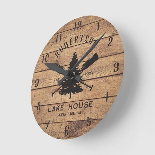 Rustikales Holz Familienhaus Pine Tree Runde Wanduhr (Winkel)