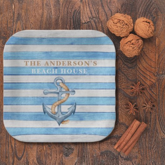 Rustikales Holz Family Beach House Schöne Streifen Pappteller