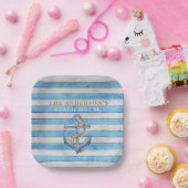 Rustikales Holz Family Beach House Schöne Streifen Pappteller (Party)