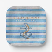Rustikales Holz Family Beach House Schöne Streifen Pappteller (Vorderseite)