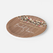 Rustikales Holz farbenfrohe Blätter Brautparty Pappteller (Schrägansicht)