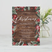 Rustikales Holz Feierliche Feiertage Weihnachtsfes Einladung (Stehend Vorderseite)