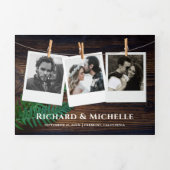 Rustikales Holz Fern Greenerity String Lights Hoch Dreifach Gefaltete Einladung (Cover)