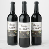 Rustikales Holz Festliche Schneeflocken Weihnachts Weinetikett (Flaschen)