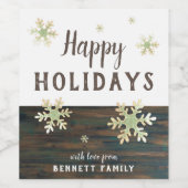 Rustikales Holz Festliche Schneeflocken Weihnachts Weinetikett (Einzelnes Label)