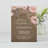 Rustikales Holz Floral Boho Rose Gold Brautparty Einladung (Stehend Vorderseite)