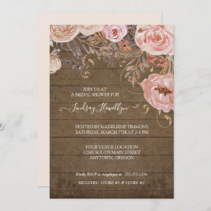 Rustikales Holz Floral Boho Rose Gold Brautparty Einladung