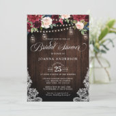 Rustikales Holz Floral Mason Jar Brautparty Einladung (Stehend Vorderseite)