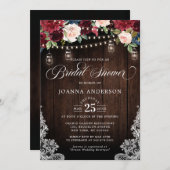 Rustikales Holz Floral Mason Jar Brautparty Einladung (Vorne/Hinten)