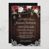 Rustikales Holz Floral Mason Jar Brautparty Einladung (Vorne/Hinten)