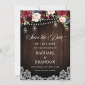 Rustikales Holz Floral Mason Jar Save the Date (Vorderseite)