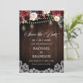 Rustikales Holz Floral Mason Jar Save the Date (Stehend Vorderseite)