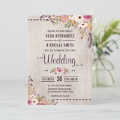 Rustikales Holz Floral Wedding Einladung Boho Part (Stehend Vorderseite)