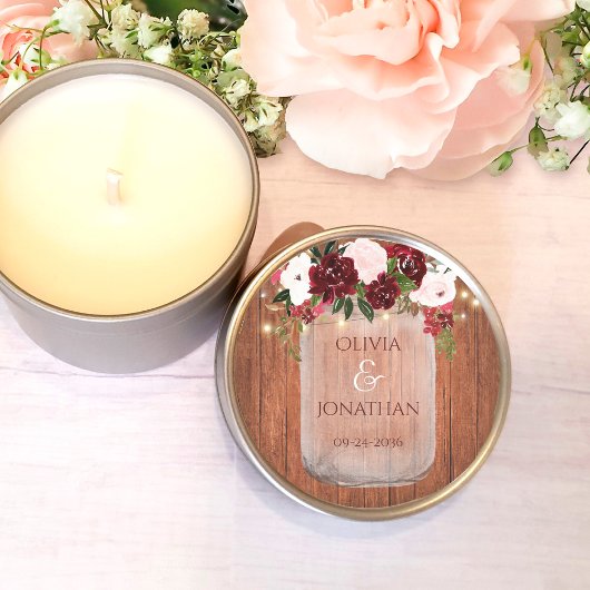 Rustikales Holz florale Mason Jar Lights Hochzeit Runder Aufkleber