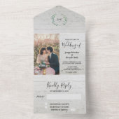 Rustikales Holz Foto Aquarell Blätter Hochzeit All In One Einladung (Innen Boden)