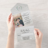 Rustikales Holz Foto Aquarell Blätter Hochzeit All In One Einladung (Abreißen)