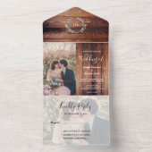 Rustikales Holz Foto Aquarell Blätter Hochzeit All In One Einladung (Innen Boden)
