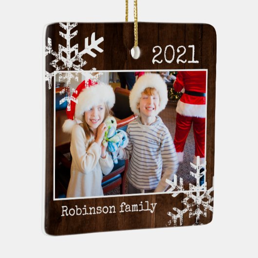 Rustikales Holz Foto Grenzen Weiße Schneeflocken U Keramikornament (Rechts)