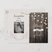 Rustikales Holz Foto Neutrallicht Brautparty Einladungspostkarte (Vorne/Hinten)