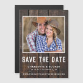 Rustikales Holz-Foto Save the Date Magnetkarte (Vorne/Hinten)