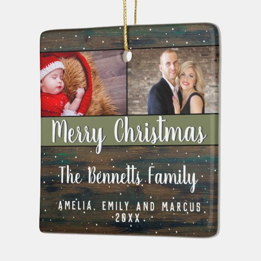 Rustikales Holz Frohe Weihnachten 2 Foto Urlaub Keramikornament (Links)