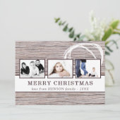 Rustikales Holz Frohe Weihnachten 3 Foto Collage (Stehend Vorderseite)