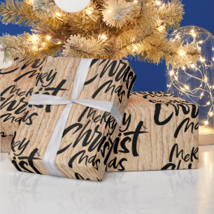 Rustikales Holz frohe Weihnachten Christlich Chris Geschenkpapier