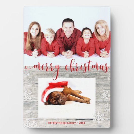 Rustikales Holz Frohe Weihnachten - Foto Plaque Fotoplatte (Vorderseite)