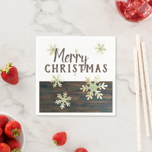 Rustikales Holz Frohe Weihnachten Snowflake Urlaub Serviette (Beispiel)