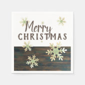 Rustikales Holz Frohe Weihnachten Snowflake Urlaub Serviette (Vorderseite)