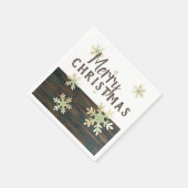 Rustikales Holz Frohe Weihnachten Snowflake Urlaub Serviette (Ecke)