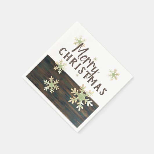 Rustikales Holz Frohe Weihnachten Snowflake Urlaub Serviette (Ecke)