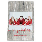 Rustikales Holz Frohe Weihnachts-Foto Mittlere Ges Mittlere Geschenktüte (Rückseite)