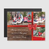 Rustikales Holz Frohe Weihnachtsband 3 Foto Collag Magnetkarte (Vorne/Hinten)