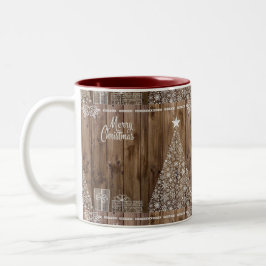 Rustikales Holz Frohe Weihnachtsschneeflocke Zweifarbige Tasse