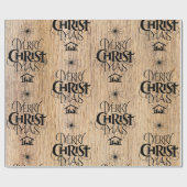 Rustikales Holz frohe Weihnachtswald Christlich Geschenkpapier (Flach)
