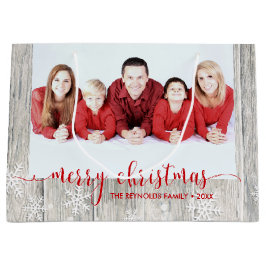 Rustikales Holz Frohe Weihnachtszeit Foto - Große  Geschenktüte