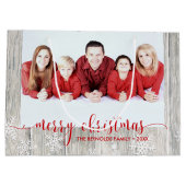 Rustikales Holz Frohe Weihnachtszeit Foto - Große  Geschenktüte (Rückseite)