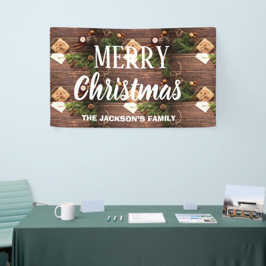 Rustikales Holz fröhliches Weihnachtsbanner Banner (Messeveranstaltung)