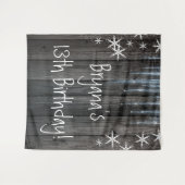 Rustikales Holz Frozen Eisschnee Schneeflocken Hin Wandteppich (Vorderseite (Horizontal))