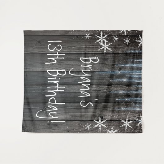 Rustikales Holz Frozen Eisschnee Schneeflocken Hin Wandteppich (Vorderseite (Horizontal))