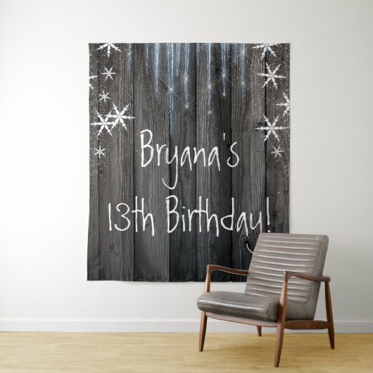 Rustikales Holz Frozen Eisschnee Schneeflocken Hin Wandteppich (Beispiel)