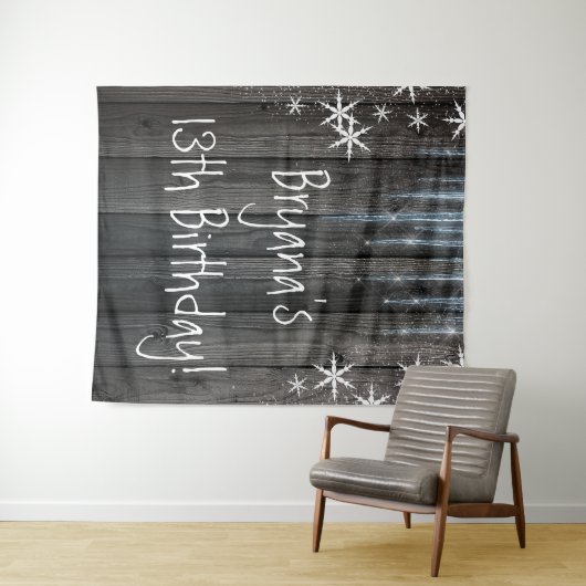 Rustikales Holz Frozen Eisschnee Schneeflocken Hin Wandteppich (Beispiel (Horizontal))