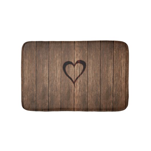 Rustikales Holz gebrannter Herz-Druck Badematte (Vorderseite)