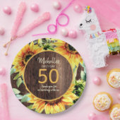 Rustikales Holz Gelb Sonnenblumen 50. Geburtstag Pappteller (Party)