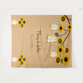 Rustikales Holz Gelbe Blumenmason Jar Foto Hinterg Wandteppich (Vorderseite (Horizontal))