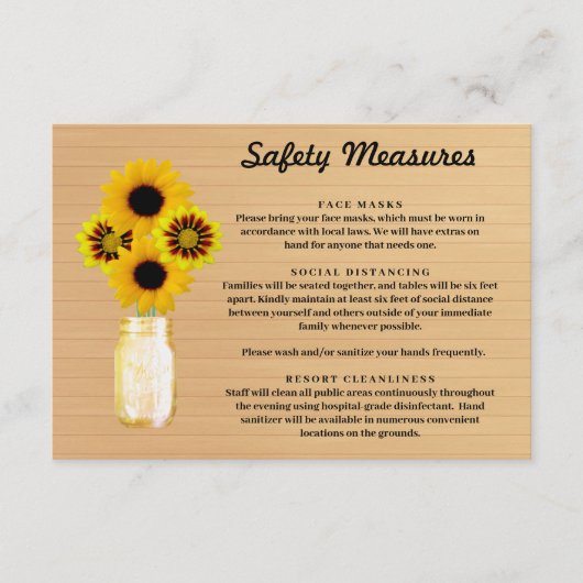 Rustikales Holz Gelbe Blumenmason Jar Sicherheitsm Begleitkarte (Vorderseite)
